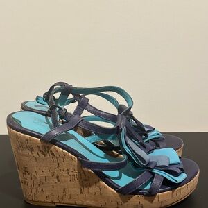 Boden Navy and Aqua Wedge Sandals